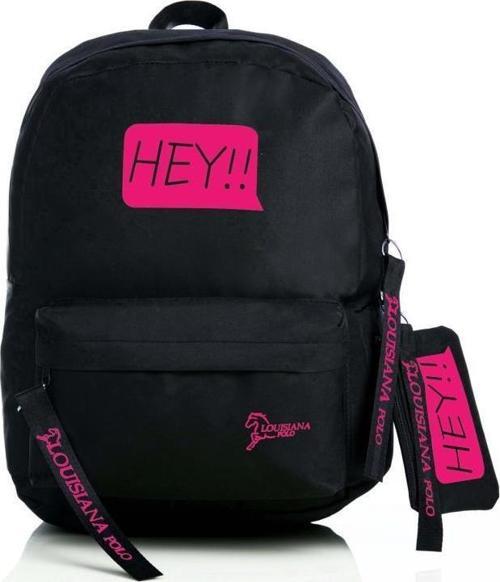 Laptop Bölmeli Okul Çantası Hey!!! Siyah Pembe 1525