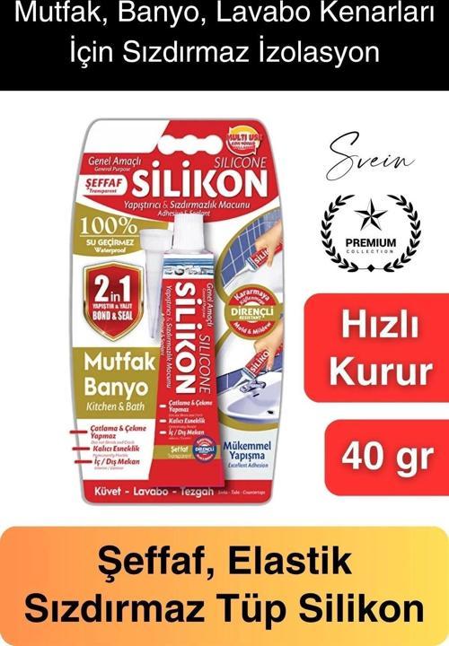 Premium 40 gr Üniversal Sızdırmaz Şeffaf Tüp Silikon Mutfak Banyo Küvet Kenarı Elastik İzolasyon