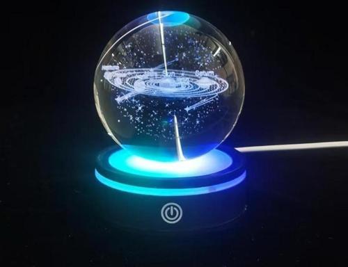 Gezegenler Tasarımlı Renk Değiştiren Dönen Cam Küre