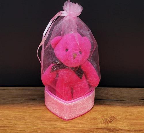 Hediyelik Pembe Tül Kese Ve Ayıcık