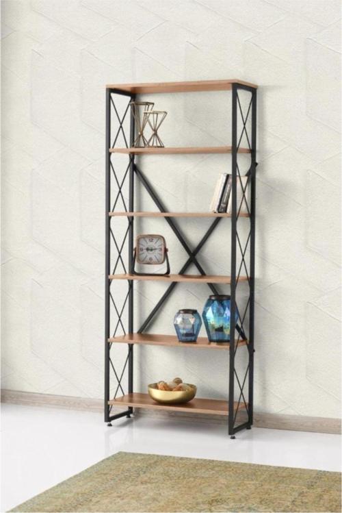 Modern Tarz Ahşap Metal 5 Raflı Kitaplık 80x30x180 80lik3271