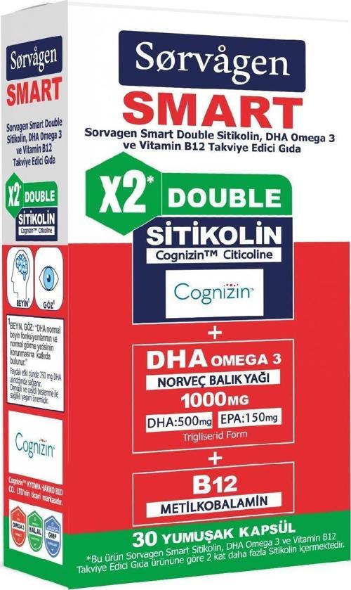 Smart Double Sitikolin 250 mg DHA Omega 3 ve B12 30 Kapsül