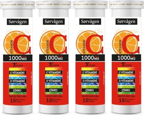 C Vitamini 1000 Mg Plus 3'lü Etki(c Vitamini + D Vitamini + Çinko) -4 Adet X 15 Efervesan Tablet