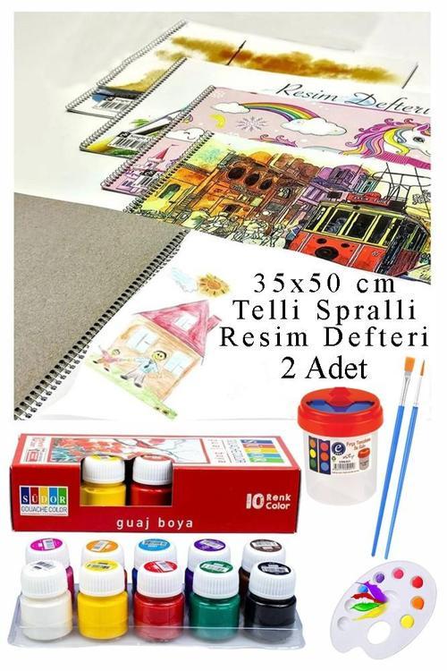 10 Renk Guaj Boya Südor 35x50cm Telli Spralli Resim Defteri Palet Resim Fırçası 15 Yaprak Guajboya Resim Defteri