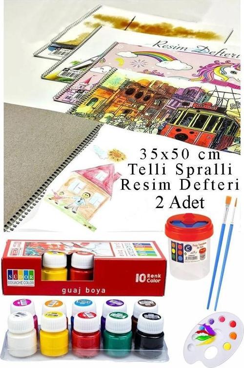 10 Renk Guaj Boya Südor 35x50cm Telli Spralli Resim Defteri Palet Resim Fırçası 15 Yaprak Guajboya Resim Defteri