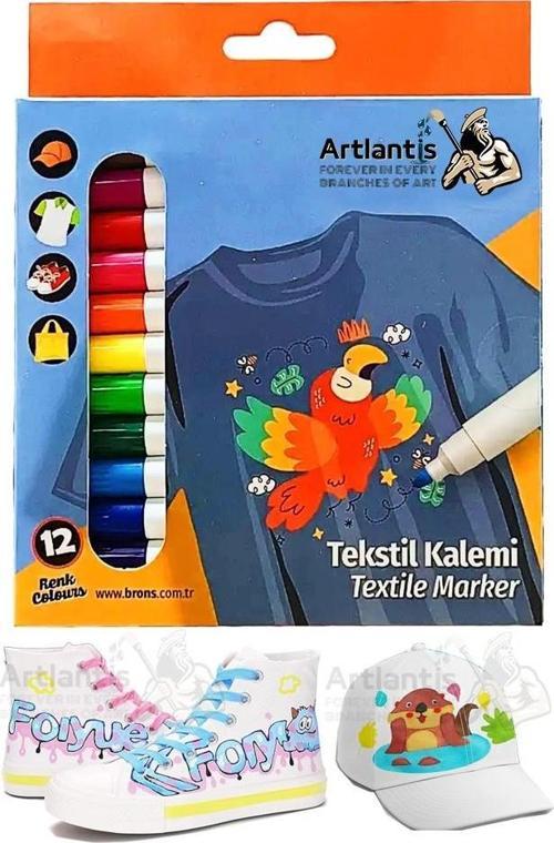 Kumaş Kalemi 12 Renk Tekstil Markör Kalemi 1 Paket Kalıcı Tişört Ayakkabı Giysi Bez Çanta Keçeli Boyama Kalemi