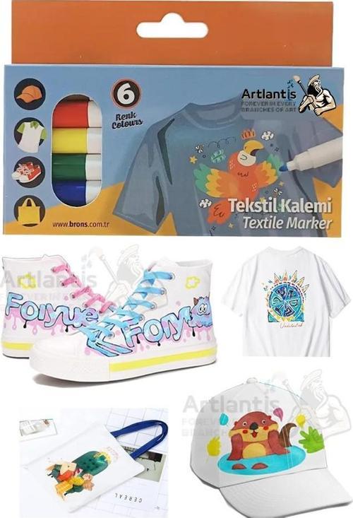 Kumaş Kalemi 6 Renk Tekstil Markör Kalemi 1 Paket Kalıcı Tişört Ayakkabı Giysi Bez Çanta Keçeli Boyama Kalemi