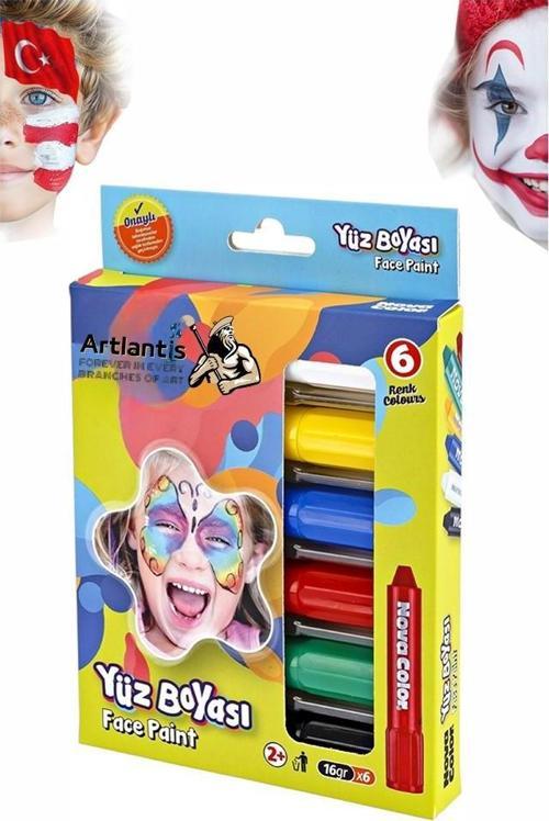 Yüz Boyası 6 Renk 1 Paket Face Paint Çevirmeli Yüz Kalemi Kolay Temizlenen Canlı Renkler