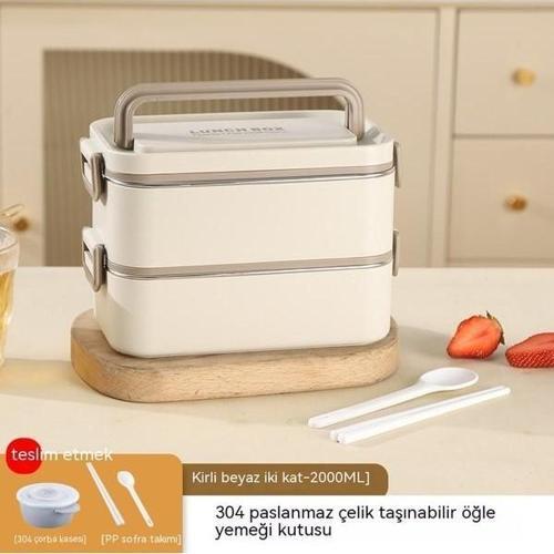304 Paslanmaz Çelik Yemek Kabı Dikdörtgen Çift Katmanlı Yemek Kabı Öğrenci Taşınabilir Yemek Kabı