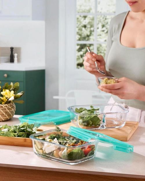 Bölmeli Saklama Kabı. Kilitli Kapaklı Yeşil Renk 1010 cc 4 Adet (530286)