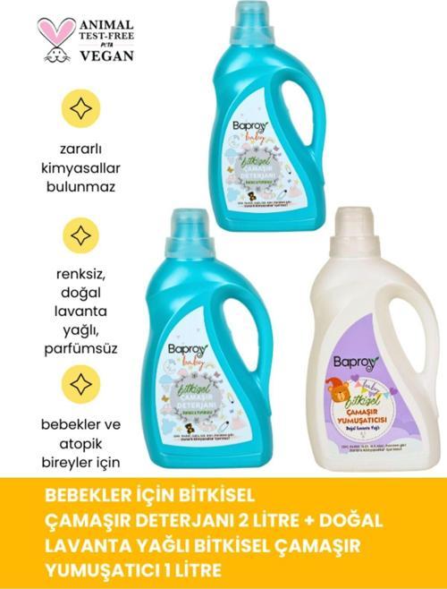 Bebekler Için Bitkisel Çamaşır Deterjanı 2 Lt+Bitkisel Çamaşır Yumuşatıcısı Doğal Lavanta Yağlı 1 Lt
