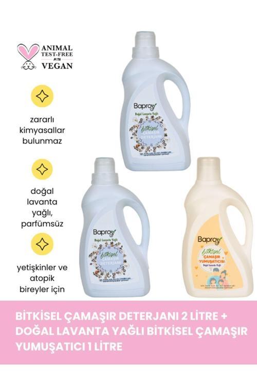 Bitkisel Çamaşır Deterjanı 2 Lt + Bitkisel Çamaşır Yumuşatıcısı Doğal Lavanta Yağlı 1 Lt