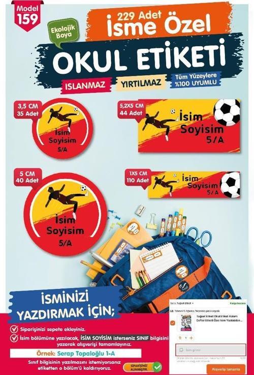Okul Etiketi Kalem Defter Etiketi Özel İsim Yazılabilen Etiket Seti - İsimli  Etiket OE159-T1482-OE159