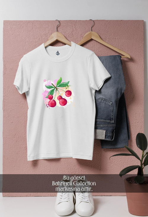 Oversize Renkli Kiraz Cherry Tasarımlı Unisex T-Shirt