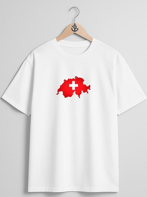 Oversize İsviçre Harita Göğüs Tasarımlı Unisex T-Shirt