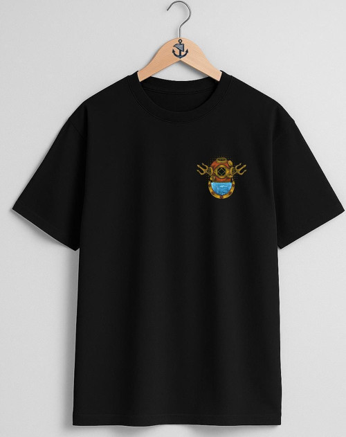 Oversize Antique Diving Dalgıç Helmet Cep ve Sırt Tasarımlı Unisex T-Shirt