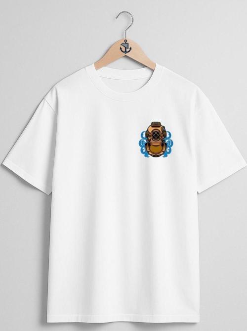 Oversize Vintage Diving Helmet Cep ve Sırt Tasarımlı Unisex T-Shirt