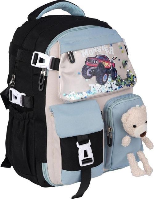 1460 Siyah- Açık Mavi İthal Kore Tarzı Unisex Çocuk İlkokul Sırt Çantası