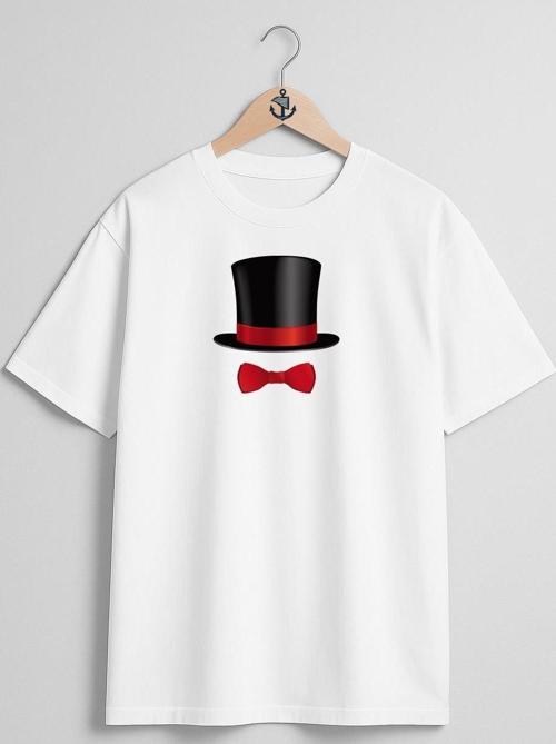 Oversize Sihirbaz Şapkası Ve Papyon Göğüs Tasarımlı Unisex T-Shirt
