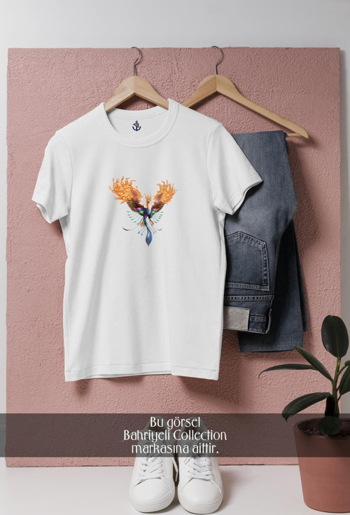 Oversize Colourful Phoenix With Open Wings Tasarımlı Unisex T-Shirt