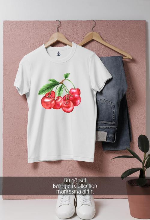 Oversize Double Cherry Kiraz  Tasarımlı Unisex T-Shirt