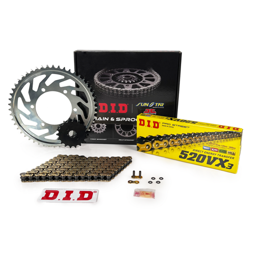 ZİNCİR DİŞLİ SETİ YAMAHA WR F 450cc ZİNCİR: DID-520VX3 Gold-114 ÖN DİŞLİ : JT 14T ARKA DİŞLİ: SUNSTAR 50T 2003-2006