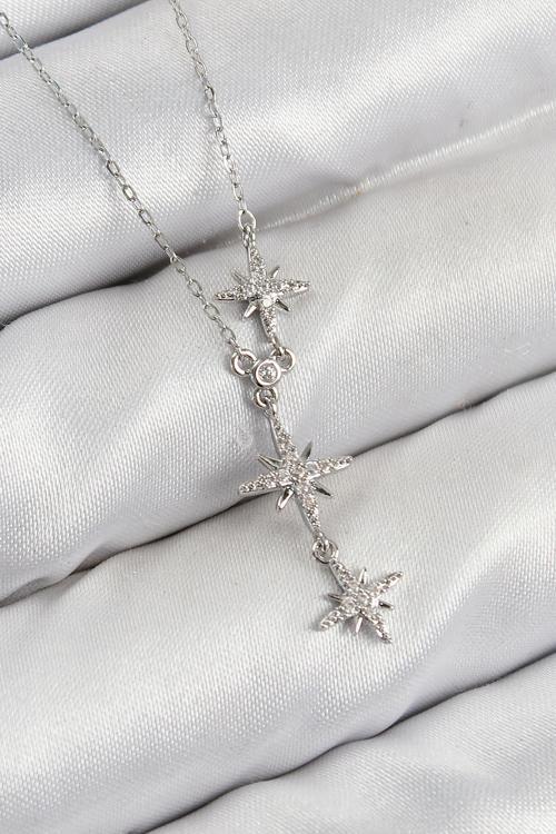 Pirinç Zirkon Taşlı Kutup Yıldızı Model Gümüş Renk Kadın Kolye