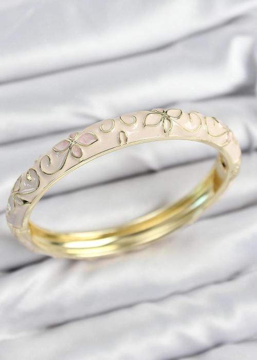 Mineli Pirinç Krem Çiçek Motifli Gold Kadın Kelepçe