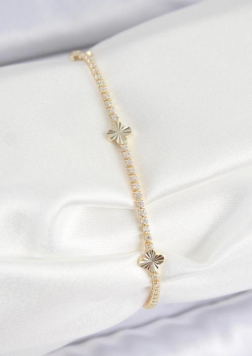 Pirinç Zirkon Taşlı Yonca Model Gold Renk Kadın Bilekilk