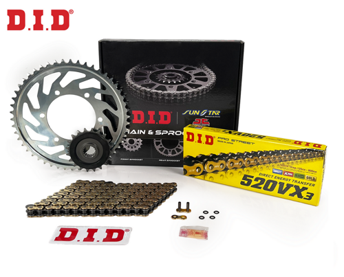ZİNCİR DİŞLİ SETİ HONDA NC X 750cc ZİNCİR: DID-520VX3 Gold-114 ÖN DİŞLİ: JT 16T ARKA DİŞLİ: SUNSTAR 43T 2021-2025