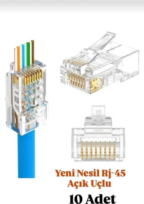 10 Adet Yeni Nesil (Delikli, Açık Uçlu) Cat6 Ez Rj45 Konnektör Utp Jack