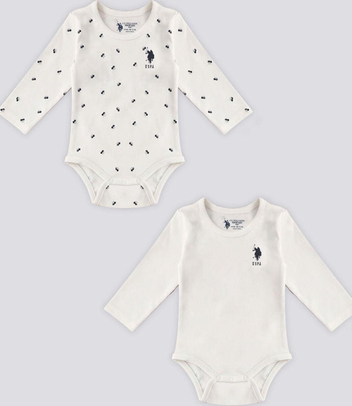 U.S. Polo Assn Krem Desenli Bebek Body Zıbın