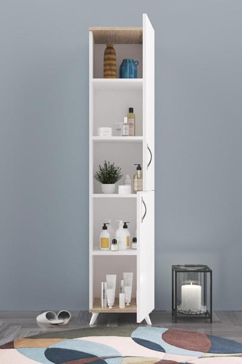 Ae-2025 Cemre Çok Amaçlı Banyo Dolabı & Mutfak Dolabı 2 Kapaklı 5 Raflı Kiler