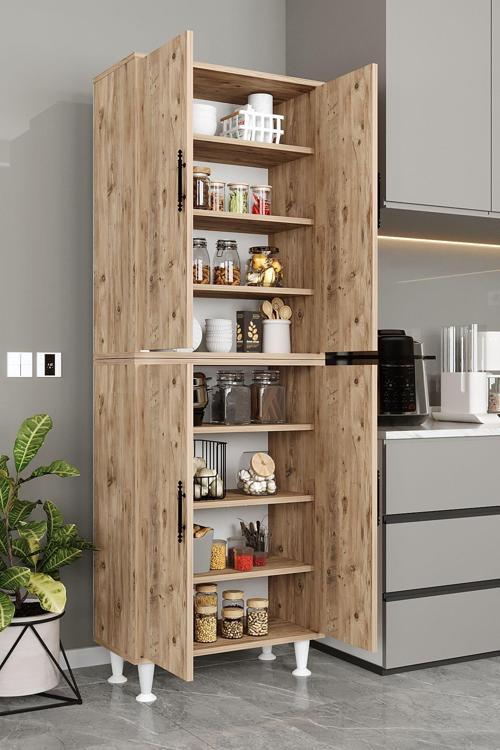 Ae-2086 Bala Atlantik Çam Çok Amaçlı Mutfak Dolabı&Banyo Dolabı, Kiler, 4 Kapaklı, Raflı, Ayaklı