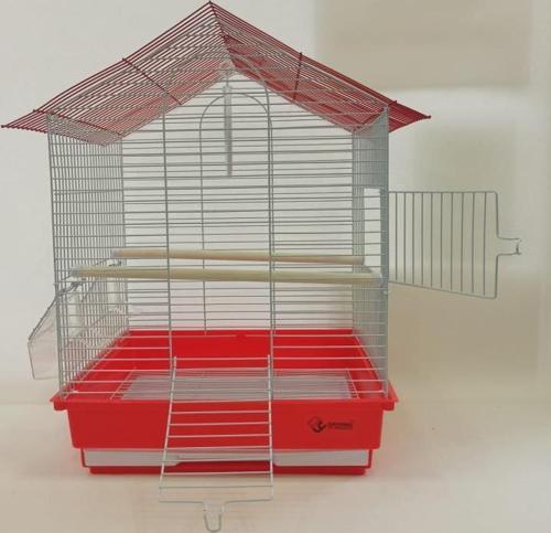 İki Kapılı Çatılı Kuş Kafesi 35x28x46 cm Kırmızı