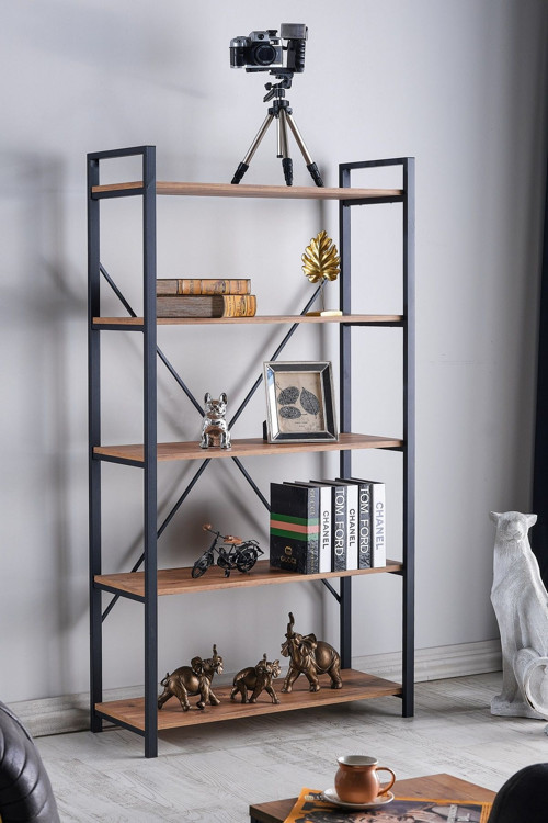 Ae-9600 Kitaplık 90 Cm Çam Renk 5 Raflı Metal Ve Suntalam