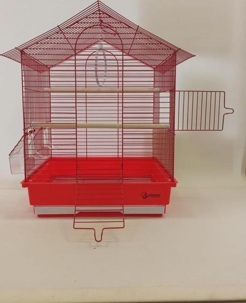 İki Kapılı Çatılı Kuş Kafesi 35x28x46 Kırmızı