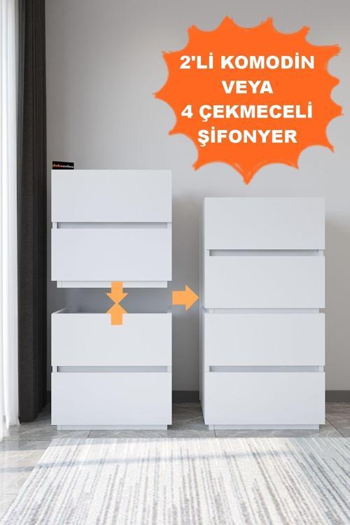 Ae-2034 Galata 4 Çekmeceli Patentli Beyaz Şifonyer Yatak Odası Bebek Odası Komodin