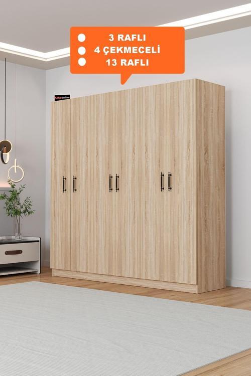 Ae-2115 Kale Sonomo Gardırop 6 Kapaklı, 4 Çekmeceli, 3 Askılıklı, 13 Raflı Dolap