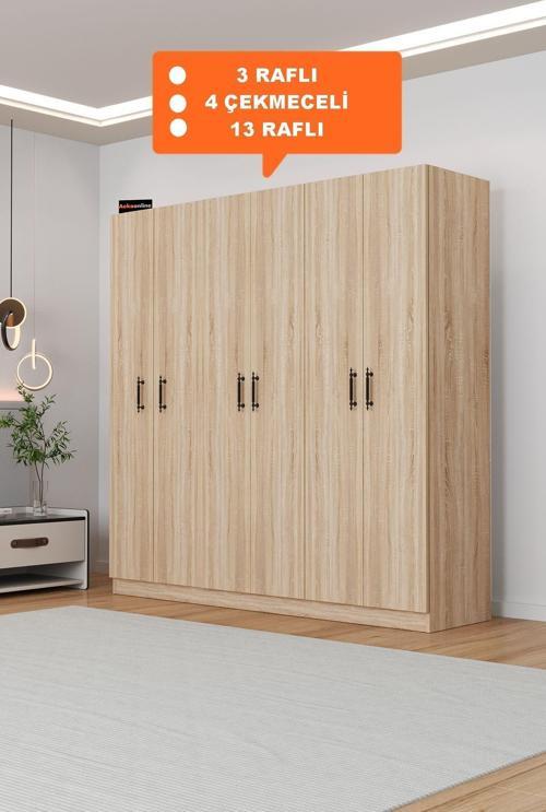 Ae-2115 Kale Sonomo Gardırop 6 Kapaklı, 4 Çekmeceli, 3 Askılıklı, 13 Raflı Dolap