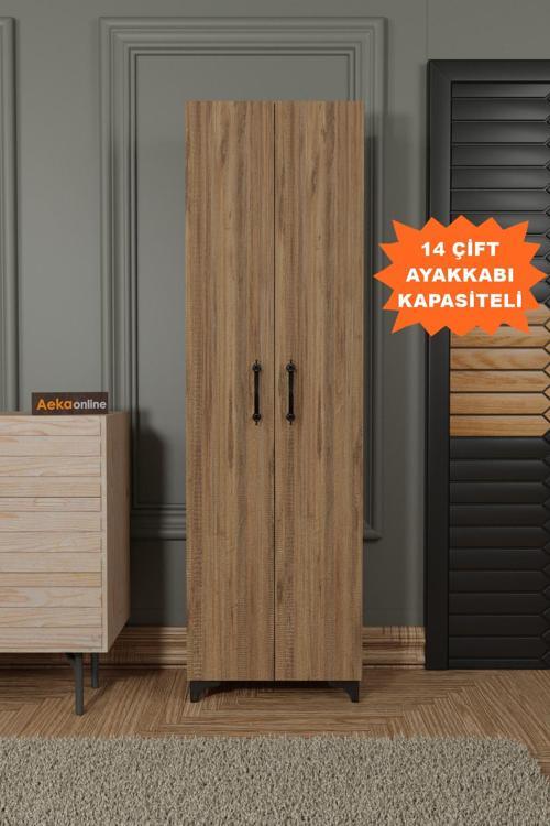 Ae-3085 Selen Atlantik Çam Ayakkabılık, 7 Raflı, Ayaklı, 2 Kapaklı Çok Amaçlı Dolap, Kiler Dolabı