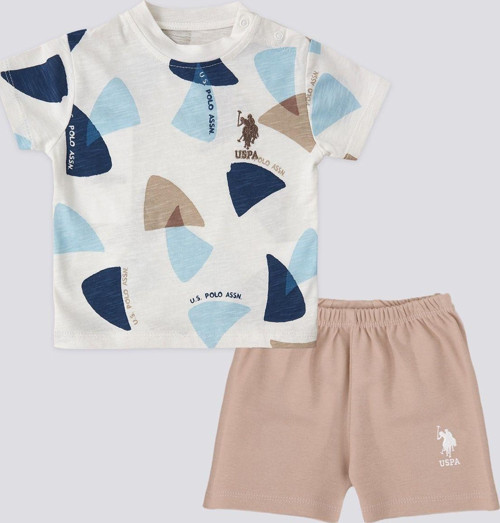 U.S. Polo Assn Lisanslı Triangle Krem Kum Erkek Bebek Takımı