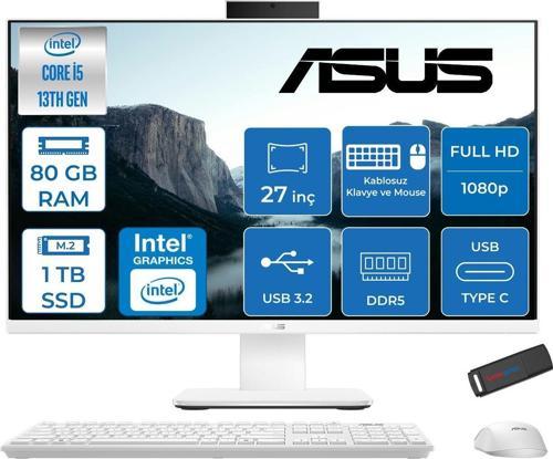 V470VAK Intel Core İ5-13420H 80GB Ddr5 1tb SSD 27'' Fhd 100Hz 300NITS Freedos Beyaz Allınone Bilgisayar ABI58512W0DF33+ZETTAUSBBELLEK