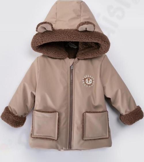 Ayılı İçi Peluş Kürklü Fermuarlı Cepli Kalın Kapüşonlu Kar Şişme Kışlık Erkek Bebek Mont Çocuk Kaban