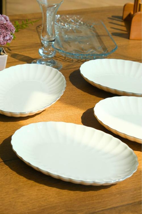 Bone Luz Platin File Kayık Tabak 27x19cm BNLZF28KY220 4 lü