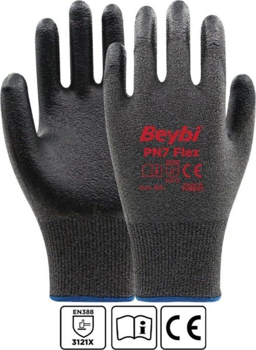Pn7 Flex 9 Beden Nitril Kaplı Naylon Örme İş Eldiveni Gri-Siyah En388 3121X (12 Li Paket)