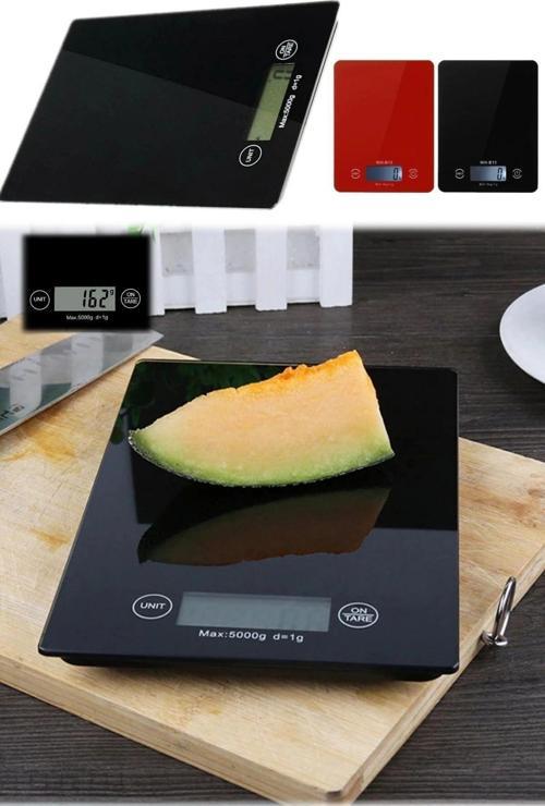 Dijital Mutfak Tartısı - 5 Kg Kapasite, 1 Gram Hassasiyet, Şık Siyah Cam Tasarım