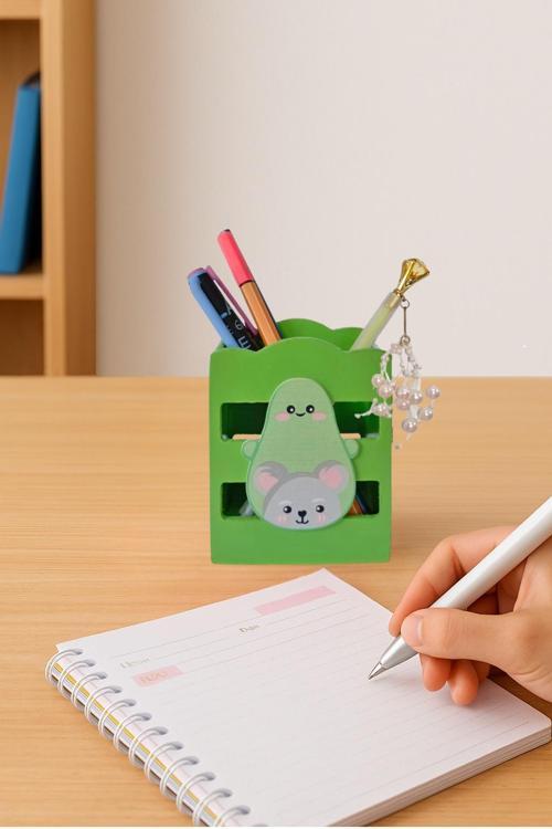 Ahşap Masaüstü Kalemlik Sevimli Avakado Koala Yeşil- 1 Adet