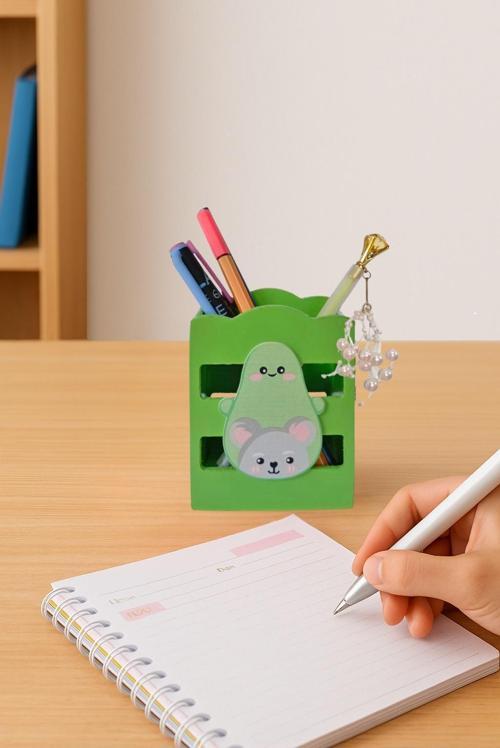 Ahşap Masaüstü Kalemlik Sevimli Avakado Koala Yeşil- 1 Adet