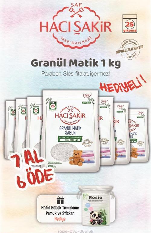 7 AL 6 ÖDE Hacı Şakir 1 kg Granül Matik Çamaşır Deterjanı ve Rosie
